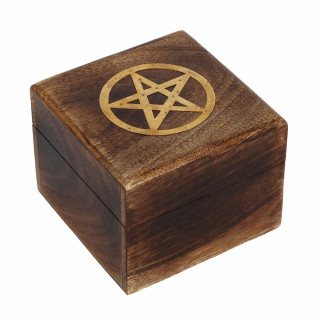 Boite en bois à pentacle / pentagramme en laiton (11x13,5x13,5cm)