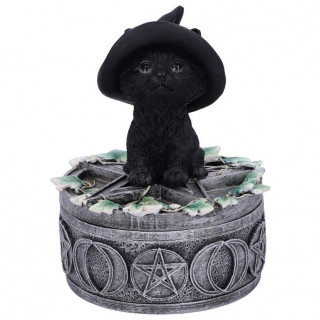 Boite à pentacles et chaton noir à chapeau de sorcier - 15cm