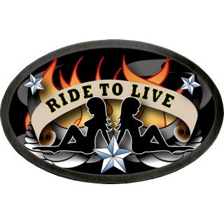 Boucle de ceinture ovale "Ride to live" avec silhouettes femmes sexy