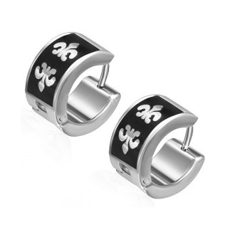 Boucles d'oreilles acier  fleur de Lys sur fond noir