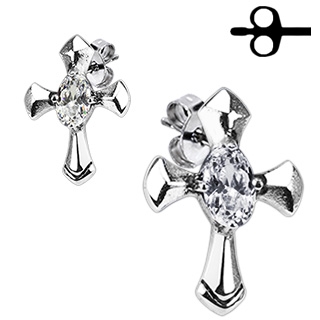 Boucles d'oreilles acier croix celtique martelle sertie