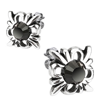 Boucles d'oreilles acier soleils tribaux  pierres noires