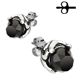 Boucles d'oreilles acier vigne tribale  pierre noire