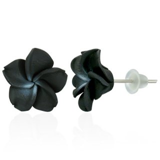 Boucles d'oreilles fleurs noires fimo