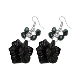 Boucles d'oreilles fleurs noires suspendues