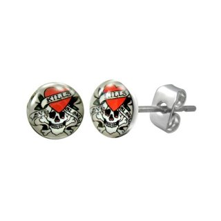 Boucles d'oreilles logo tte pirate avec coeur