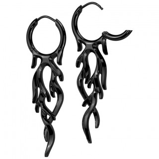 Boucles d'oreille en acier  flammes noires infernales (Paire)