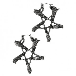 Boucles d'oreilles argentes pentacle de balais de sorcire - Restyle