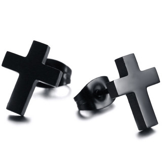 Boucles d'oreilles Croix noires acier (Paire)