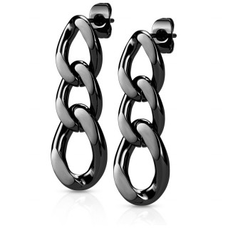 Boucles d'oreilles en acier Noir  maillons de chaine