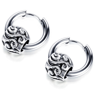 Boucles d'oreilles homme acier  perle vagues relief (paire)