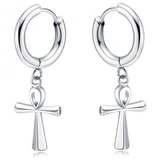 Boucles d'oreilles homme  croix gyptienne Ankh en acier (paire)