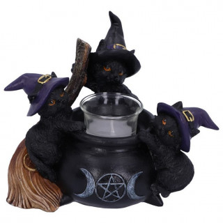 Bougeoir chaudron  3 chatons sorciers (12,5cm)