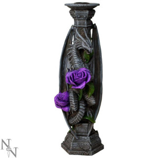 Bougeoir dragon  pines dorsales et roses violettes - Anne Stokes