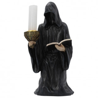 Bougeoir  faucheuse tenant un grimoire ""Le serment final" (21cm)