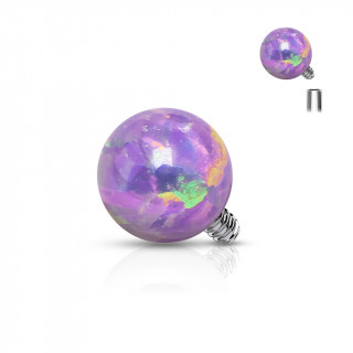 Boule de piercing en acier serti Opale Pourpre (pour tige filetage interne)