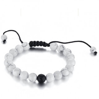 Bracelet ajustable homme  perles de Howlite et de lave