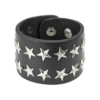 Bracelet cuir  2 ranges d'toiles mtal