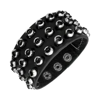 Bracelet cuir avec multiples anneaux cousus