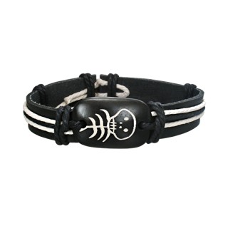 Bracelet cuir et os avec motif squelette