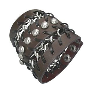 Bracelet cuir large avec chaines et dmes mtal