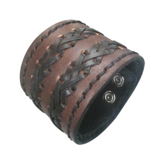 Bracelet cuir large marron  lanires croises