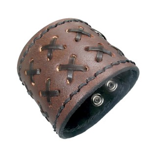 Bracelet cuir marron  fines lanires en "X"