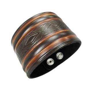 Bracelet cuir marron  lozanges en relief
