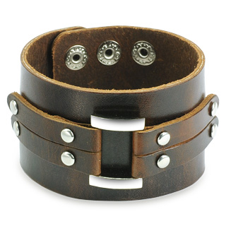 Bracelet cuir marron ajustable avec boucle et lanires