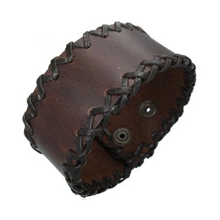 Bracelet cuir marron avec coutures croises