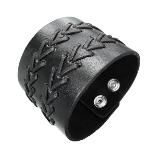 Bracelet cuir noir  fines lanires en "V"