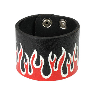 Bracelet cuir noir avec flammes rouges