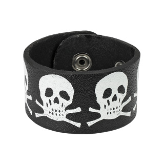 Bracelet cuir noir avec ttes de mort