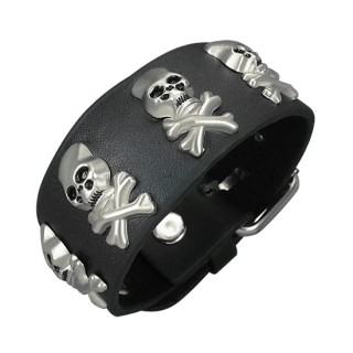 Bracelet cuir ttes de morts pirates