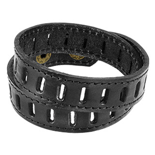 Bracelet  double tour en cuir noir avec encoches
