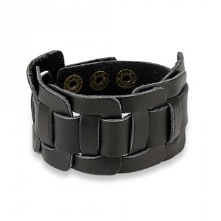 Bracelet en cuir noir  larges lanires croises