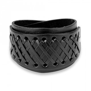 Bracelet en cuir noir travers de multiples lacets en croisillons