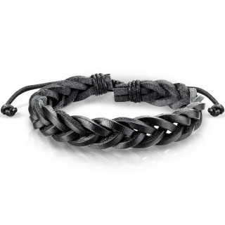 Bracelet en cuir noir tress