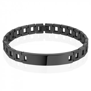 Bracelet-gourmette homme noir en tungstne  maillon en "Y"