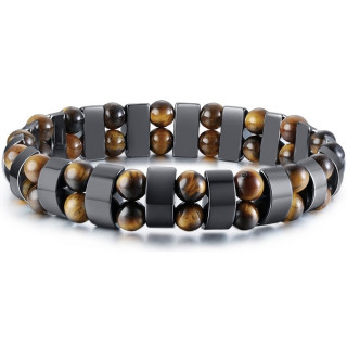 Bracelet homme  perles oeil de tigre et segments hmatite