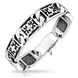 Bracelet homme acier  plaquettes graves et vieillies
