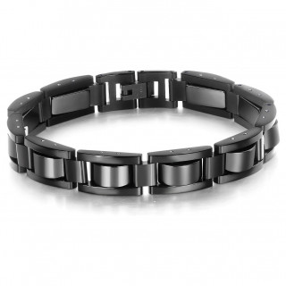 Bracelet homme acier style chenille à segments noirs