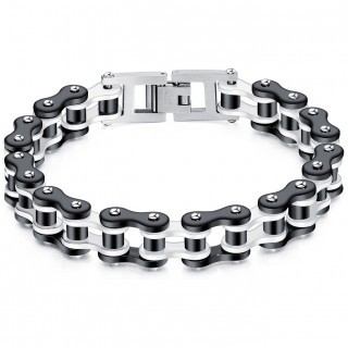 Bracelet homme chaine mcanique acier - Noir et gris