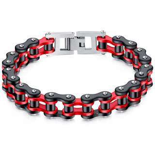 Bracelet homme chaine mcanique acier - Rouge et Noir