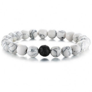 Bracelet masculin en perles de Howlite blanche et de lave