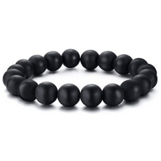 Bracelet homme en perles de lave noires lisses