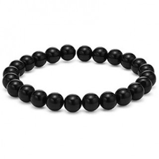 Bracelet homme en perles de pierre noire