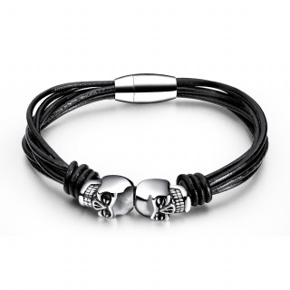 Bracelet homme  lanires de cuir et cranes