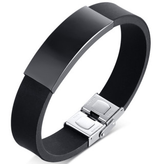 Bracelet homme noir silicone à large plaque d'acier