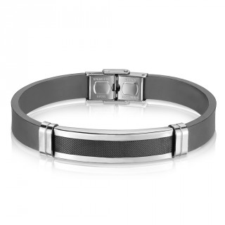 Bracelet homme silicone  plaque d'acier avec grille noire